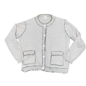 BIBI Cream & Black Contrast Binding Buttoned Cardigan Size M